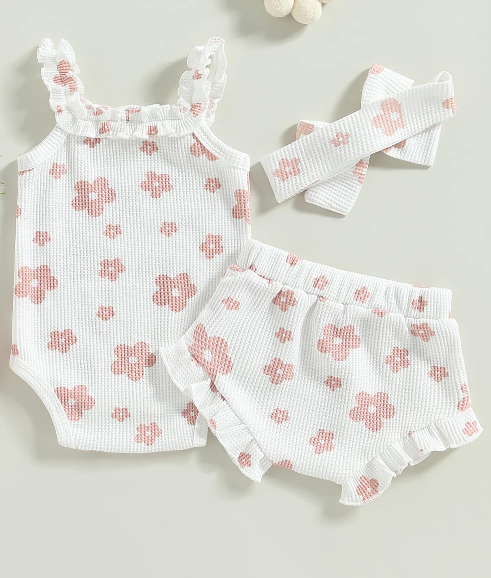 Newborn Baby Girl Summer Outfits Set - Floral Print Romper, Tops, Drawstring Shorts & Headband | Cute Infant Clothes for Photoshoots, Parties & Daily Wear