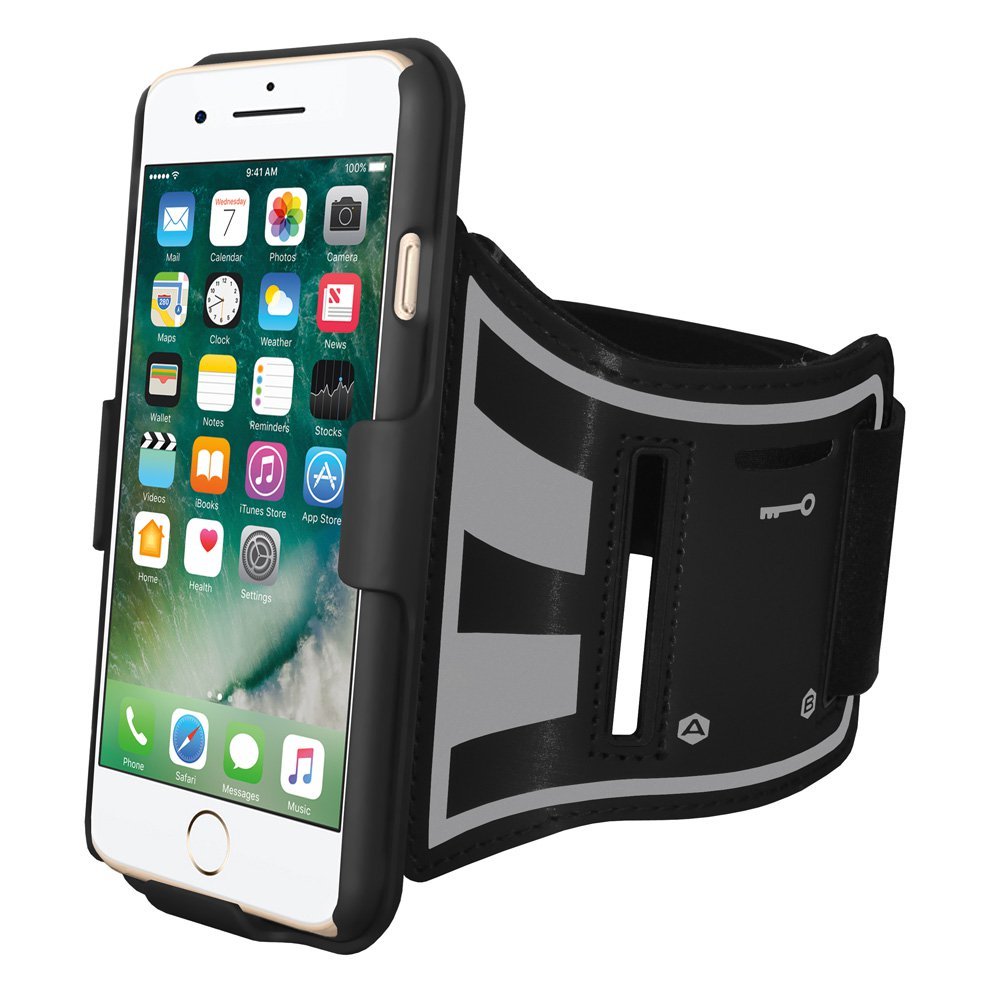 AMZER Shellster Armband Case for Apple iPhone 7 Plus - Black | Secure & Comfortable Workout Armband | Perfect for Running, Gym & Outdoor Activities