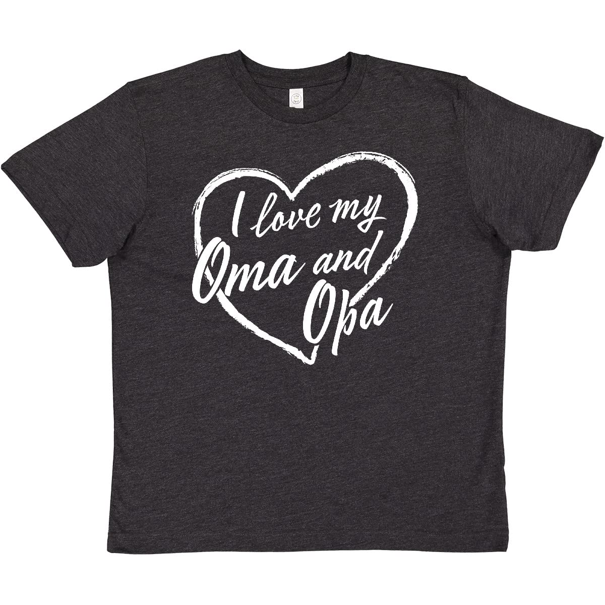 Inktastic I Love My Oma and Opa White Chalk Heart Youth T-Shirt | Cute Grandparent Apparel for Kids | Perfect for Family Reunions & Grandparents Day Gifts