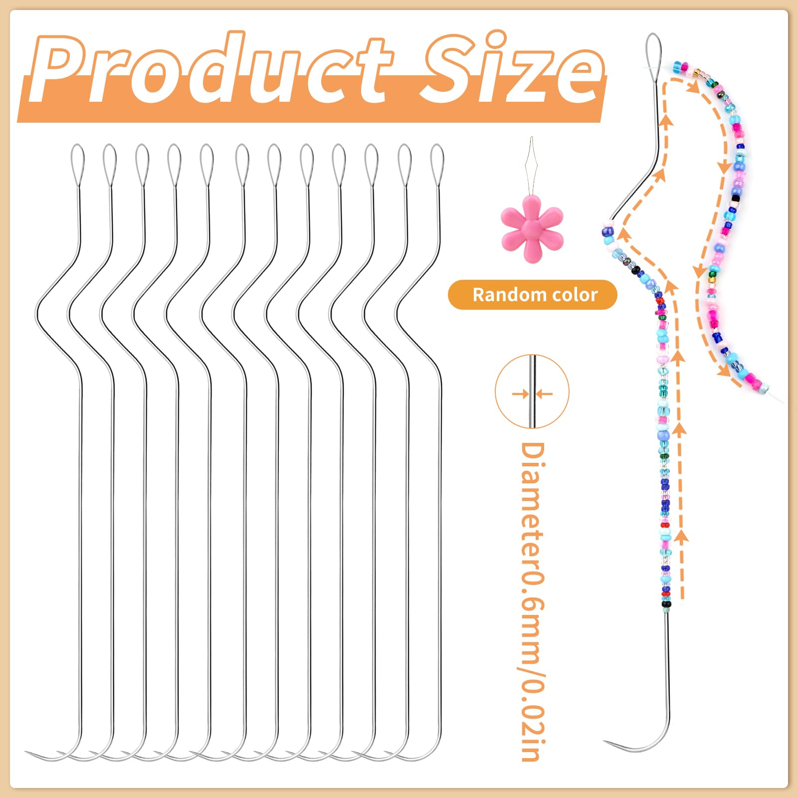 GarfxG 12-Piece Stainless Steel Beading Needles Set - 7.48 Inch Big Eye Curved Seed Beads Needles for Jewelry Making, Bracelets & Necklaces (Ergonomic Arc Design) - Perfect for DIY Crafts, Beadwork & Professional Jewelry Design