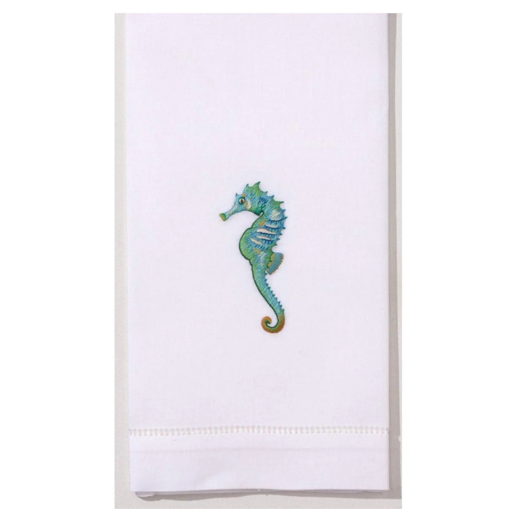Aqua Seahorse Nautical Hand Towels - Soft Absorbent Cotton Bath & Kitchen Towels for Beach House, Coastal Decor, and Bathroom Essentials