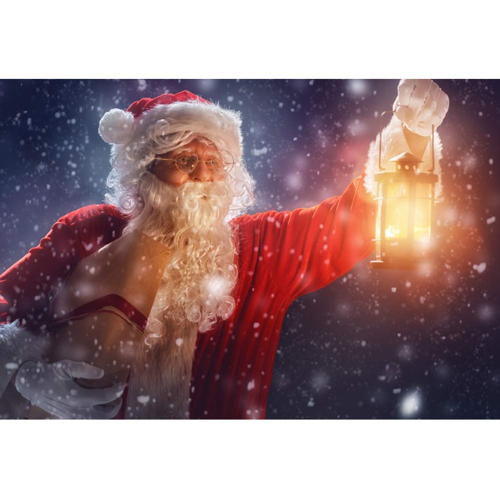 10x6.5ft Winter Snow Santa Claus Backdrop - Christmas Party Decoration Banner with Blurry Snowflakes & Retro Lamps - Photography Background for Holiday Events, New Year Celebrations, Studio Wallpaper & Festive Photo Shoots