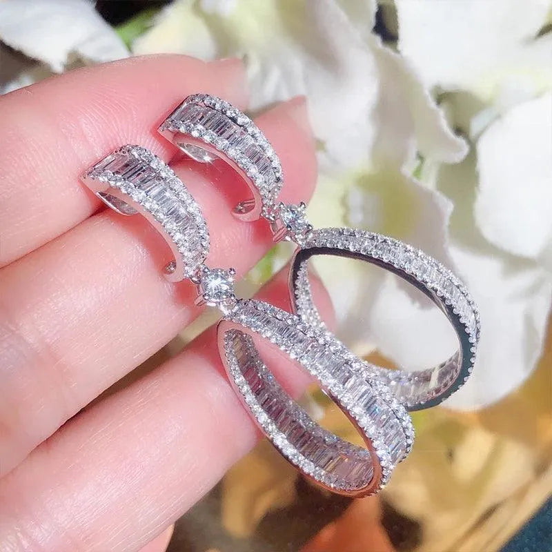 18K White Gold Real Diamond 3.0ct H SI Letter 8 Drop Earrings - Elegant Fine Jewelry for Women, Perfect for Engagement Parties, Weddings & Special Occasions