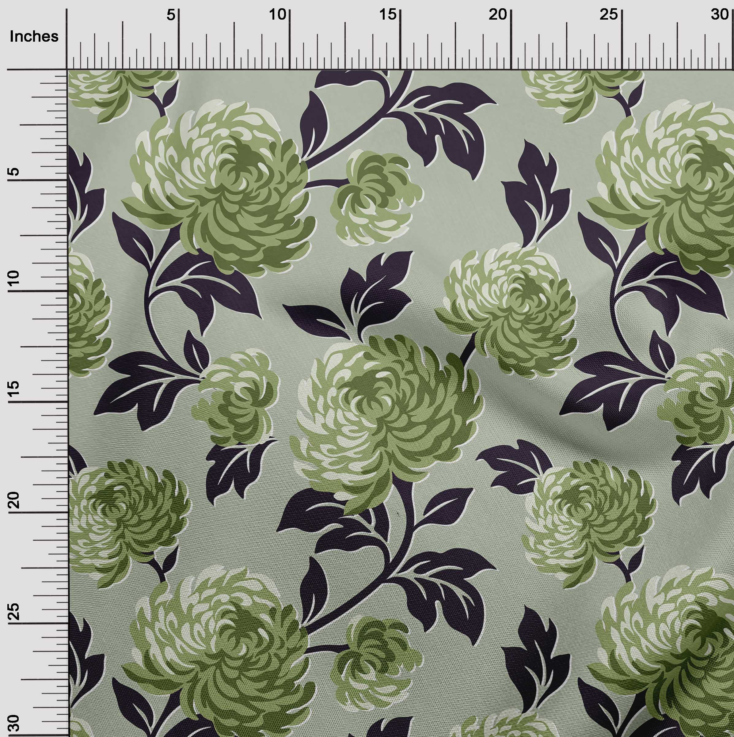 oneOone 56 Inch Wide Polyester Spandex Floral Print Fabric - Green Dress Material by The Yard for DIY Clothing, Home Decor & Craft Projects