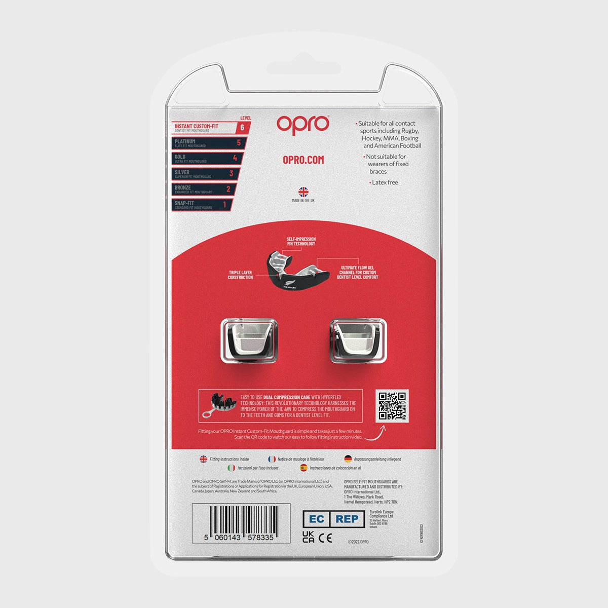Opro Instant Custom Fit All Blacks Mouthguard - Adjustable Sports Mouth Guard for Rugby, Boxing & MMA - Perfect for Athletes & Contact Sports