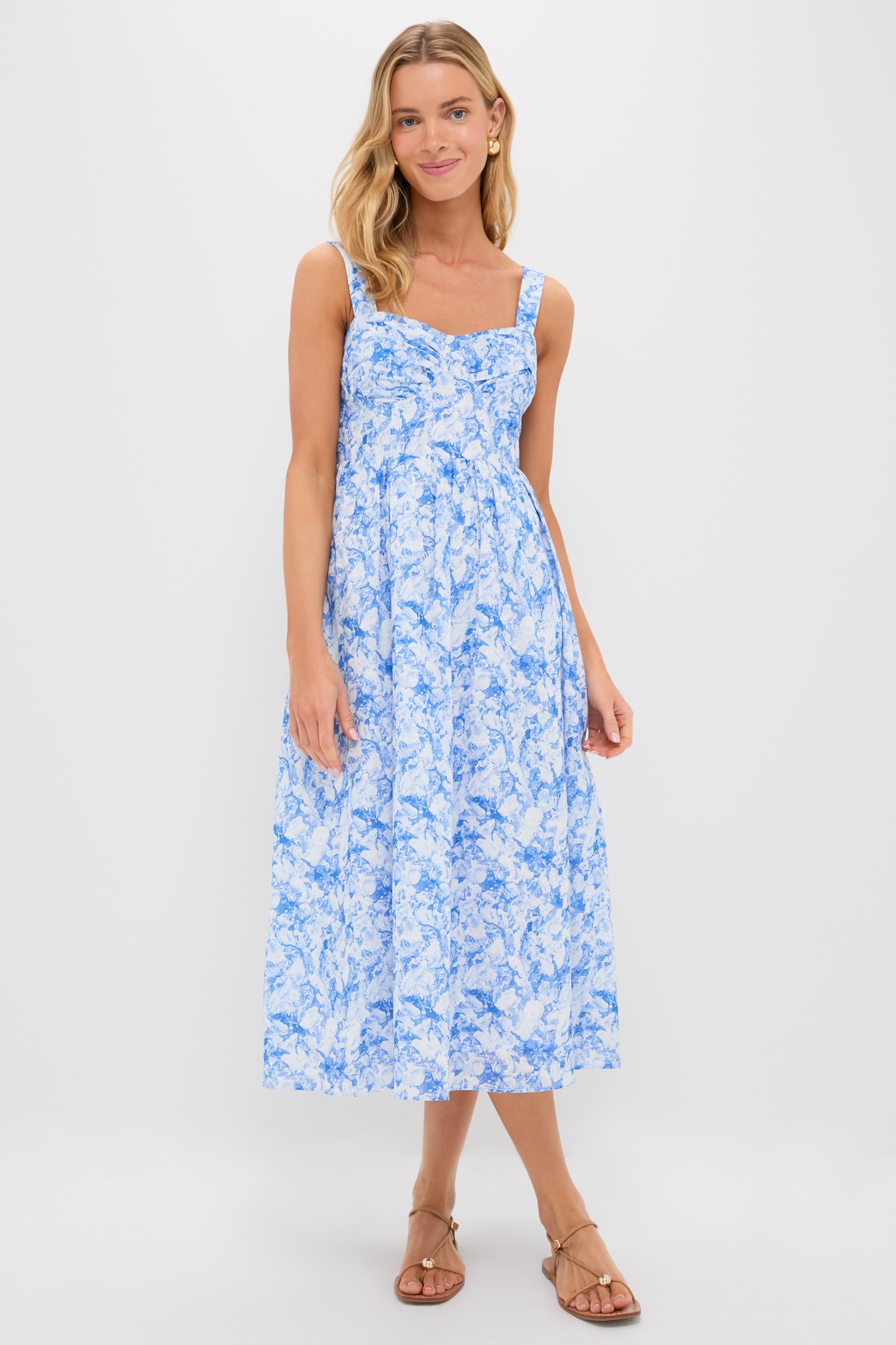 Blue Watercolor Print Annette Midi Dress - Flowy Summer Dress for Women | Perfect for Beach Vacations, Date Nights & Casual Outings