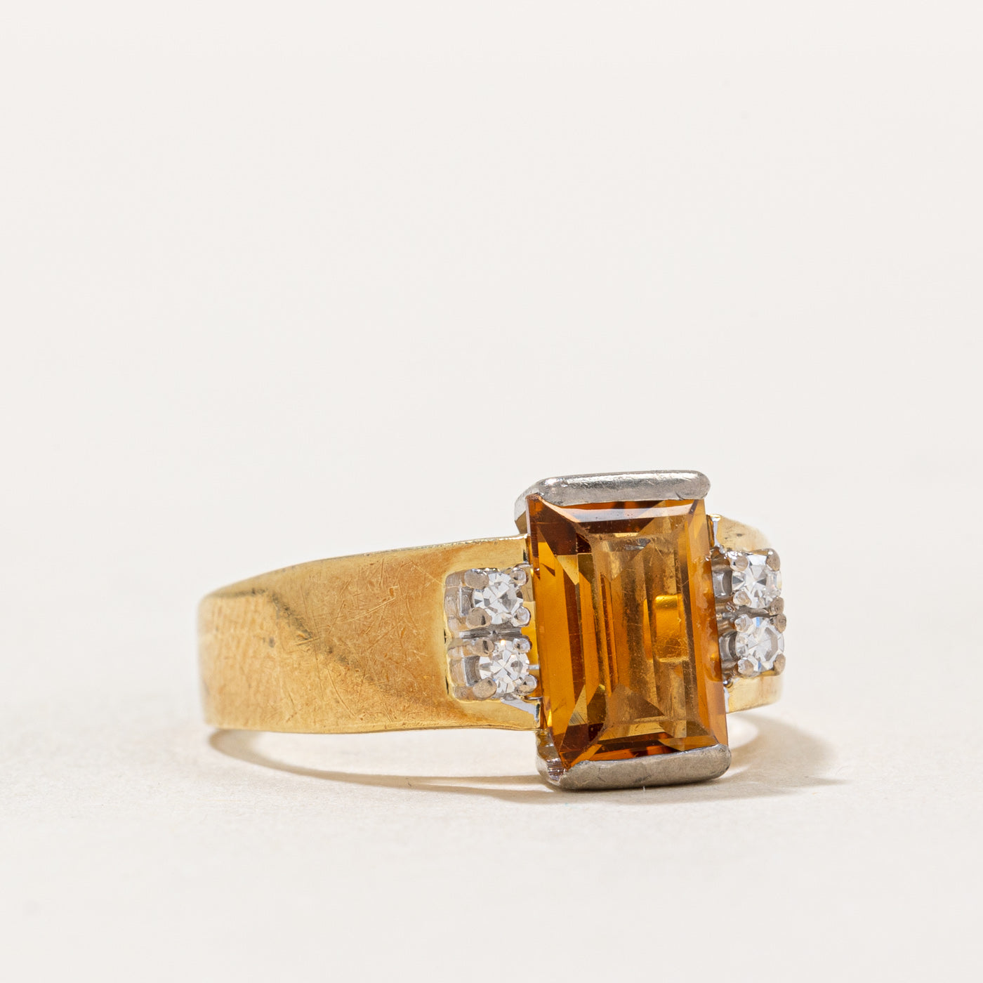 1.50ct Rectangular Cut Citrine & 0.08ctw Diamond Ring - Size 6.25 | Elegant Statement Jewelry for Weddings, Anniversaries & Special Occasions