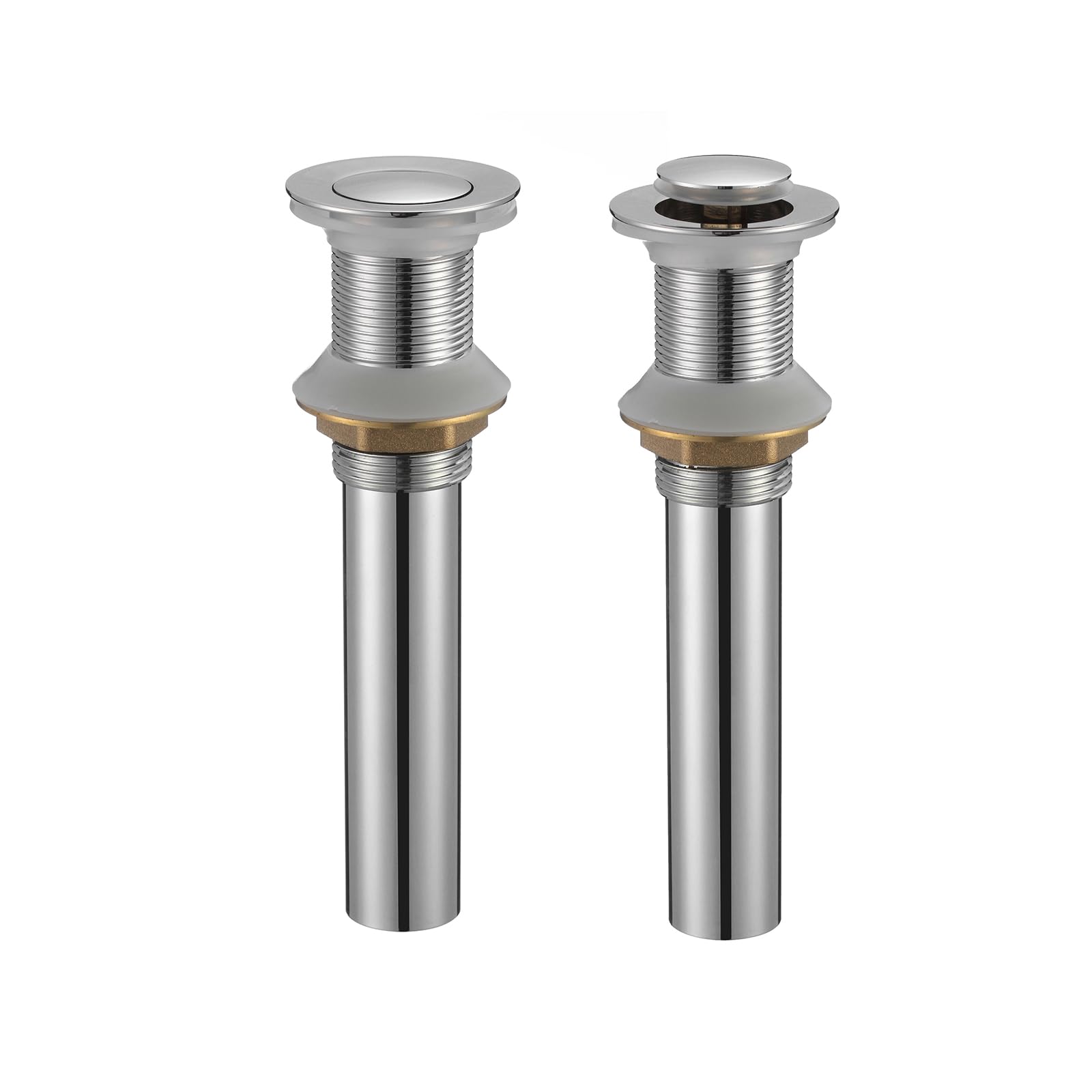 Premium Pop-Up Bathroom Sink Drain Stopper - Brass & Stainless Steel Chrome Finish - No Overflow Design for Vessel Sinks - Perfect for Modern Bathrooms & Luxury Vanities
