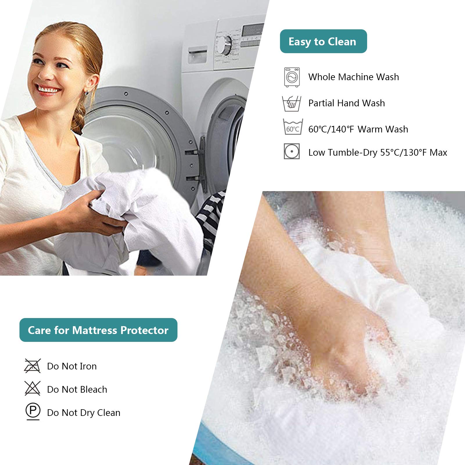 **King Size Waterproof Mattress Protector - Breathable, Noiseless, Deep Pocket (6-18