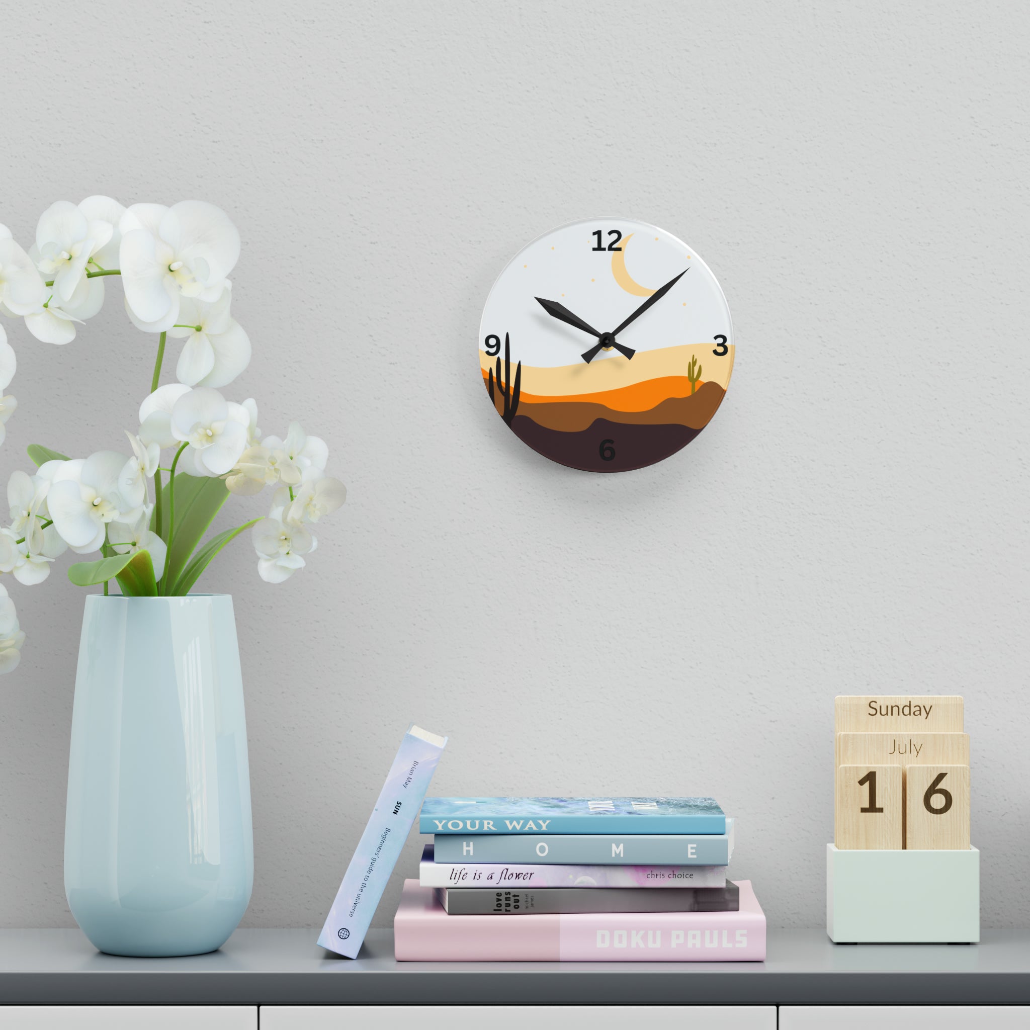 Desert Serenity Cactus Acrylic Wall Clock - Unique Southwestern Home Decor for Living Room, Bedroom or Office - Round or Square Modern Wall Art