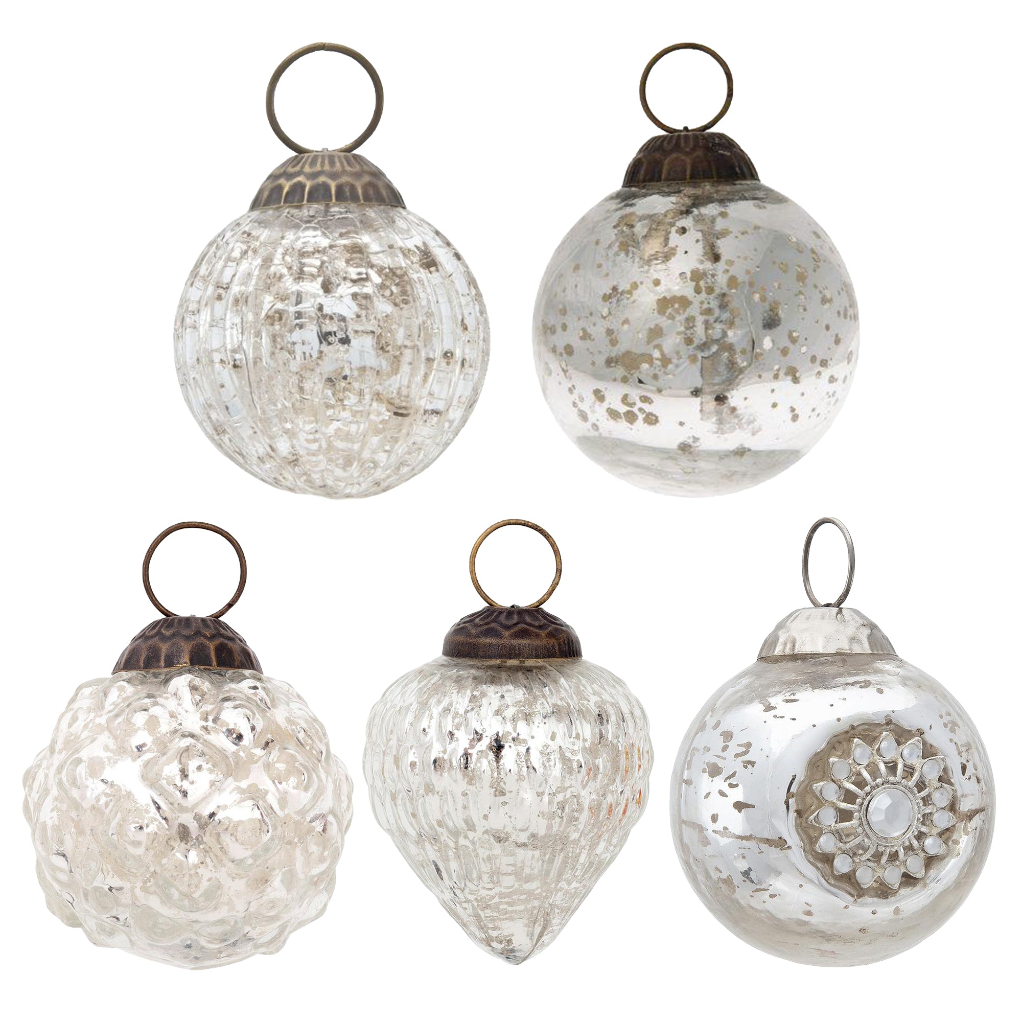 5-Pack Silver Royal Chic Assorted Ornaments Set - Vintage Christmas Decorations, Holiday Party Decor, Elegant Home Decor for Special Occasions | Perfect Gift Idea for Festive Celebrations and Seasonal Home Styling