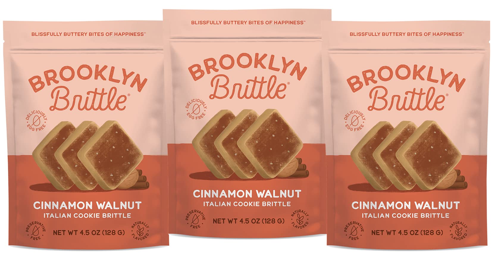 Brooklyn Brittle Cinnamon Walnut Crispy Snack - Buttery Crunch Italian Cookie Brittle with Warm Cinnamon & Walnuts - Perfect for Coffee, Tea, Dessert & Gifts (3-Pack) - Great for Office Snacks, Holiday Treats & Afternoon Tea Time