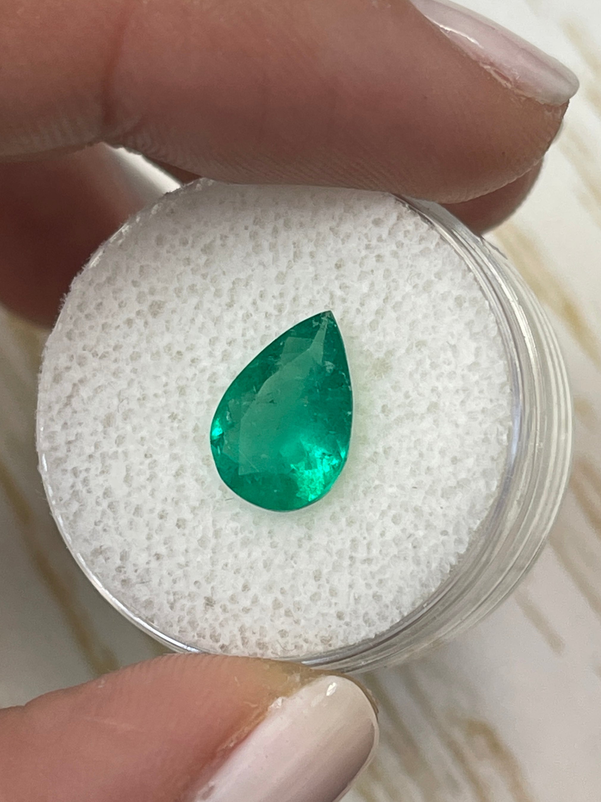 1.87 Carat Vivid Green Natural Loose Colombian Emerald Pear Cut Gemstone for Jewelry Making & Engagement Rings