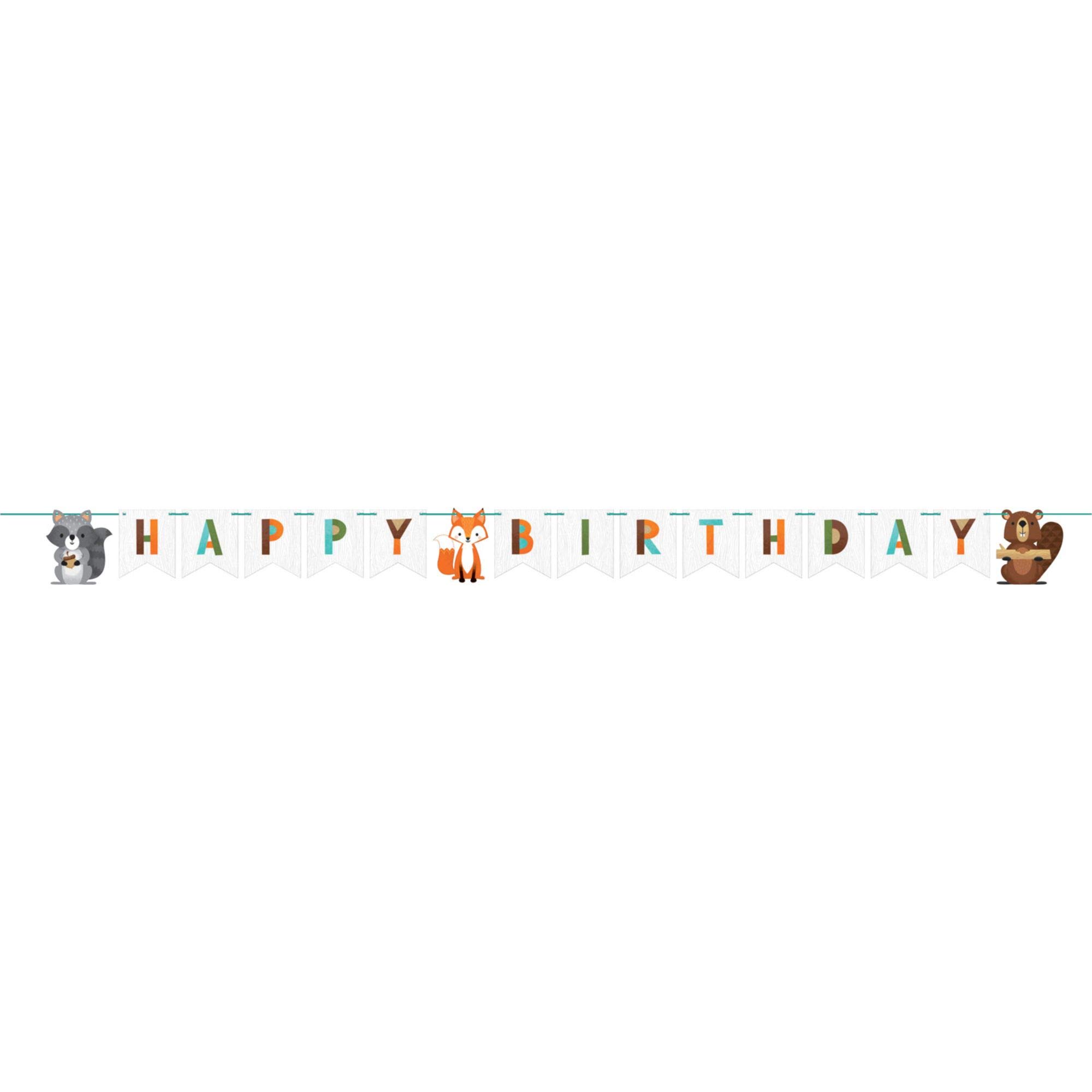12-Pack Woodland Animals Happy Birthday Party Banners - 99.5 Inch White & Green Forest Theme Decor for Kids Birthday, Baby Shower & Nursery Decorations