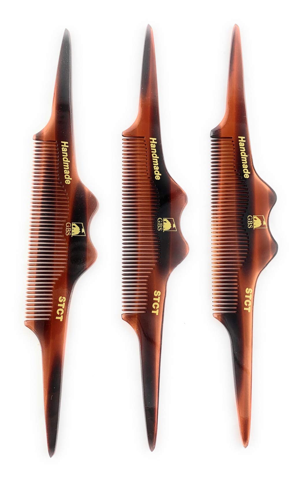 Stylish Handmade Cellulose Acetate Hair Comb Set - Unbreakable Tortoise Shell Design, Fine Tooth Comb for Men & Women, Anti-Static Mustache & Teasing Comb (Pack of 3) - Perfect for Travel, Salon & Daily Grooming