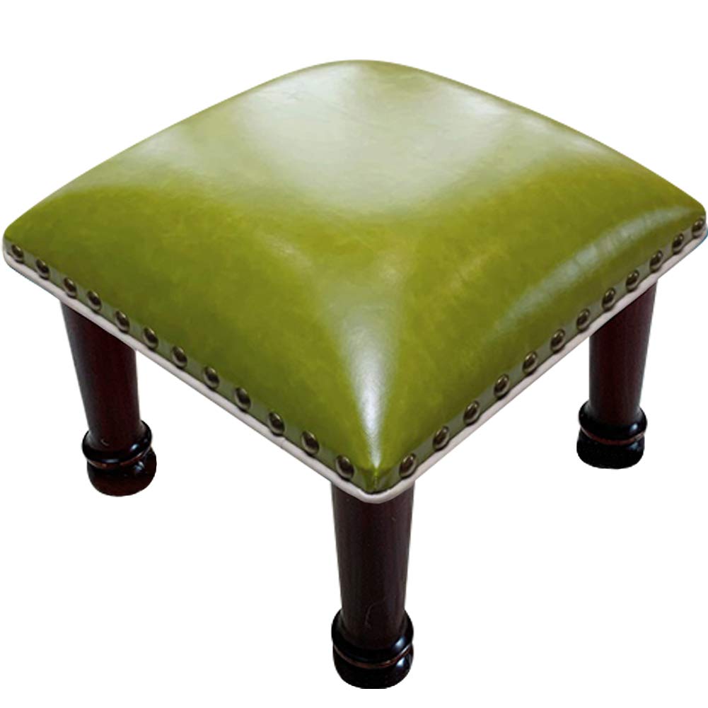 Brown Leather Vintage Upholstered Foot Stool - Small Living Room Footrest with Rubber Wood Base - Perfect for Sofa Lounging, Reading Nooks & Bedroom Relaxation