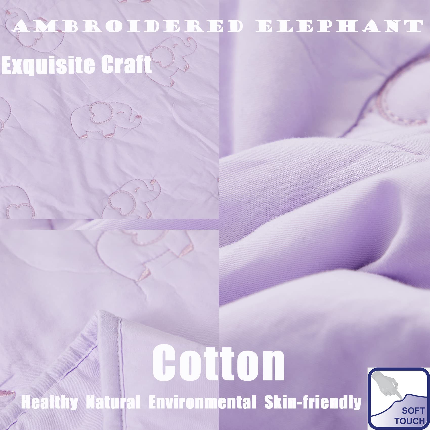 Brandream Purple Baby Girls 6-Piece Cotton Crib Bedding Set with Embroidered Elephant Quilt, Fitted Crib Sheet & Bed Skirt | Soft Nursery Bedding for Newborns & Toddlers | Perfect for Nursery Decor, Baby Showers & Gift Giving