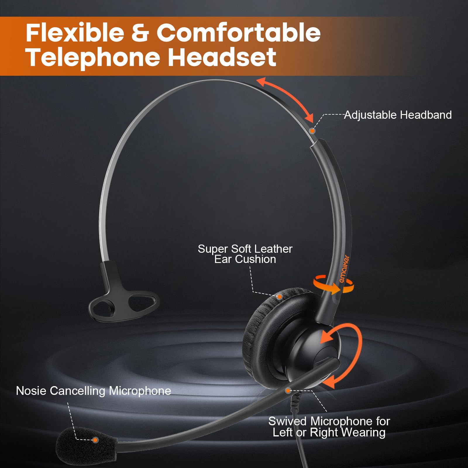 Noise Canceling Office Headset with 2.5mm Connector for Cisco SPA & Polycom Phones - Compatible with Smartphones & Laptops via 3.5mm Adapter - Perfect for Remote Work, Call Centers & Home Office Communication
