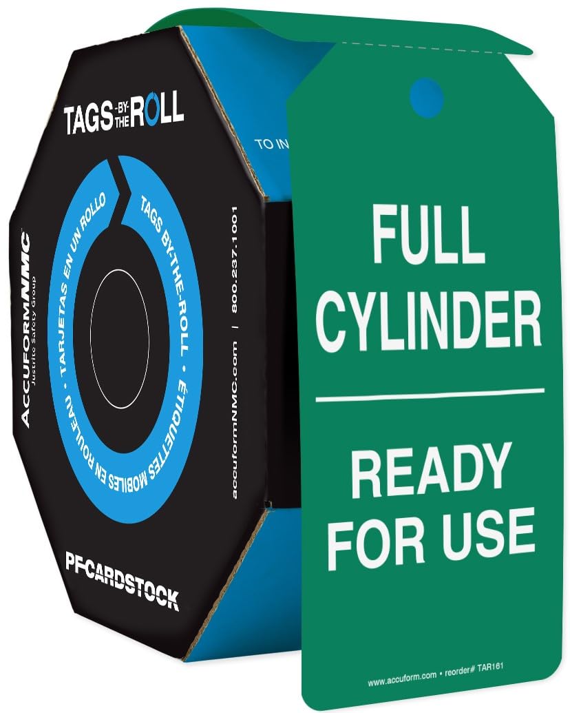 250 Cylinder Tags by-The-Roll, Full Cylinder - OSHA Compliant Safety Tags, Waterproof & Tear-Resistant PF-Cardstock, 6.25