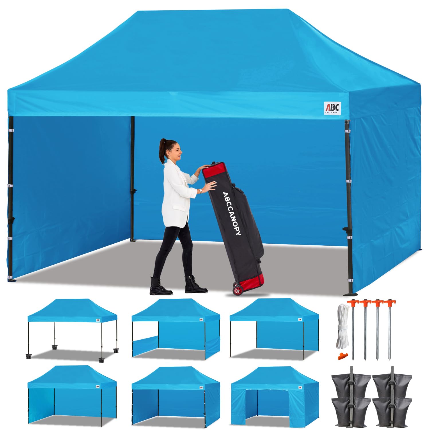 ABCCANOPY Heavy Duty 10x15 Pop Up Canopy Tent with Removable Sidewalls - Waterproof & UV Protection - Sky Blue - Perfect for Outdoor Events, Camping, Beach Parties & Tailgating