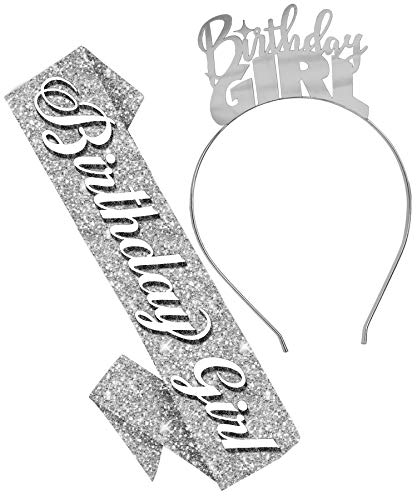 Set - Silver Sparkle Sash/Silver Headband