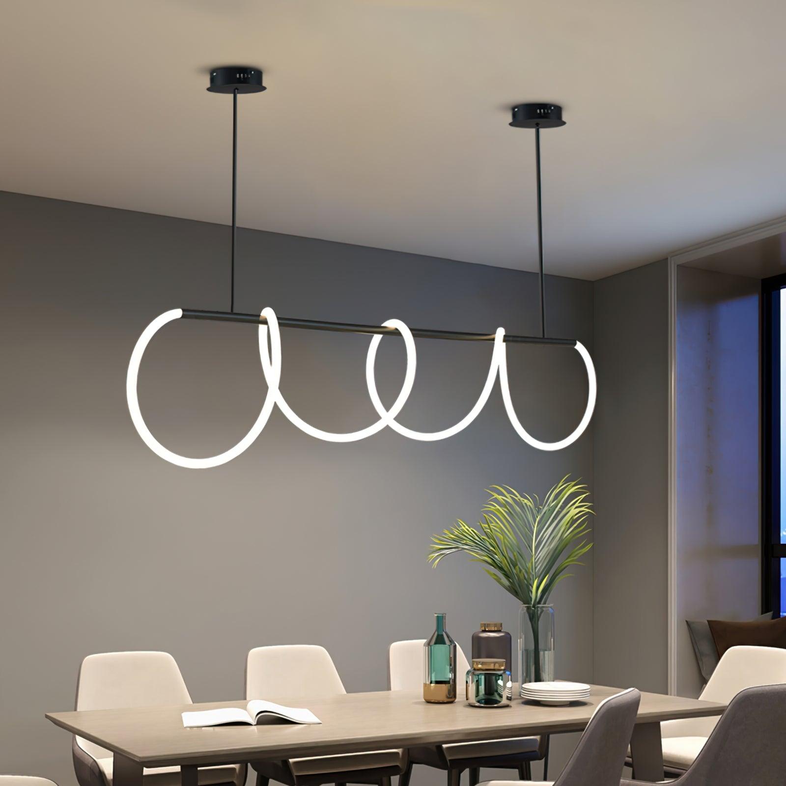 Modern Flexible Linear Curve Chandelier - Adjustable LED Pendant Light for Dining Room, Kitchen Island, or Living Room Decor