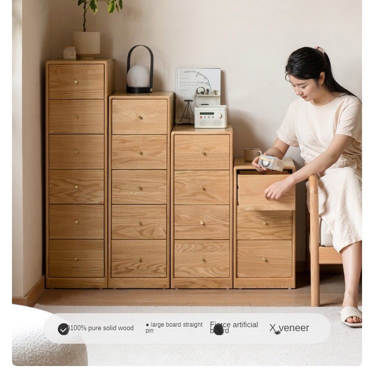 Solid Oak & Beech Wood Side Cabinet - Multi-Functional Storage Organizer for Living Room, Bedroom, or Office