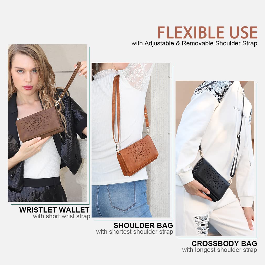 APHISON Women's RFID Blocking Crossbody Bag - Multi-Function Small Purse with Card Holder & Wristlet Wallet (Perfect for Travel, Shopping & Daily Use)