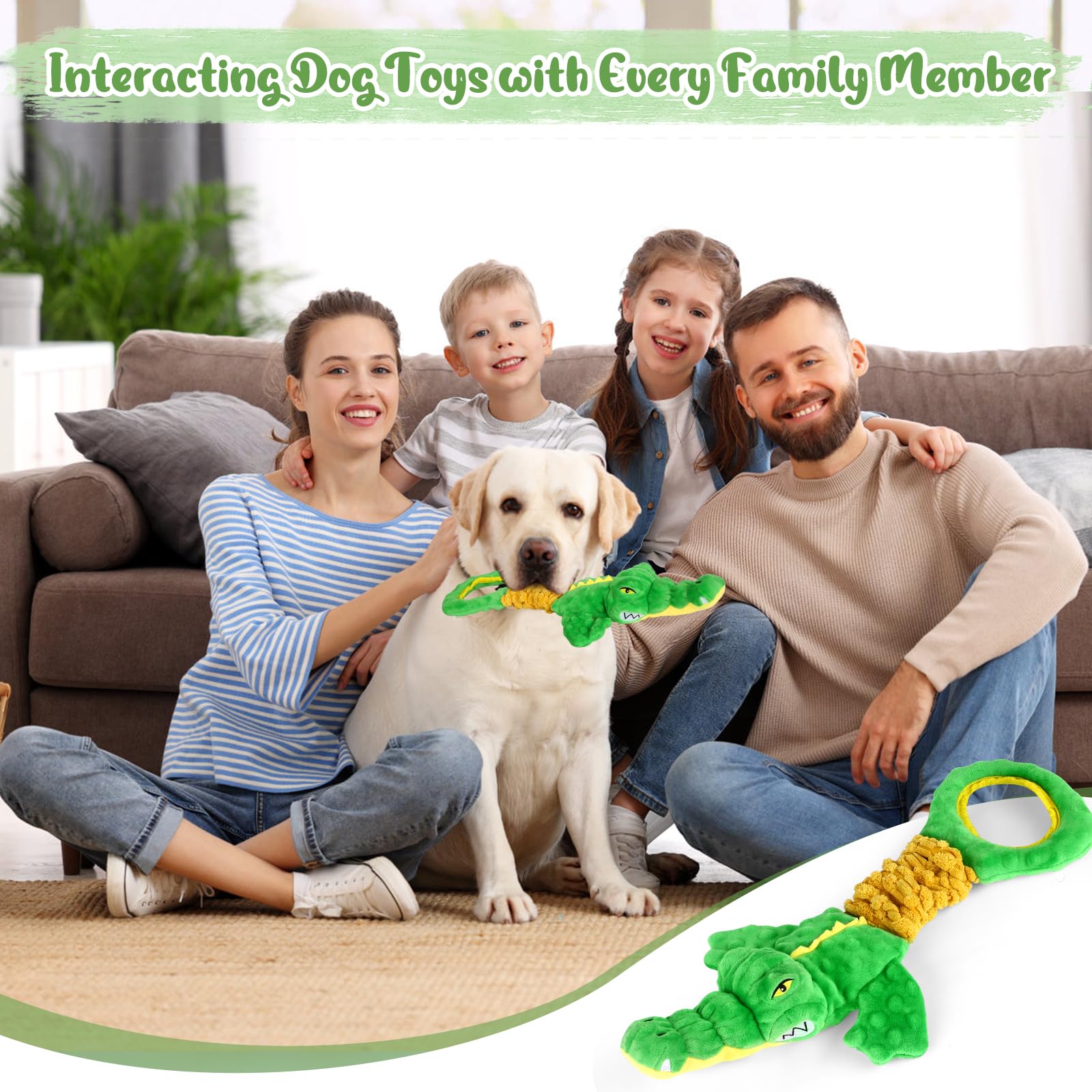 Durable Large Dog Toys - Plush Squeaky Chew Toy with Crinkle Paper & Tug Rope Handle | Interactive Puppy Toys for Small, Medium, Large Breed Dogs | Perfect for Indoor Play, Training & Bonding Time