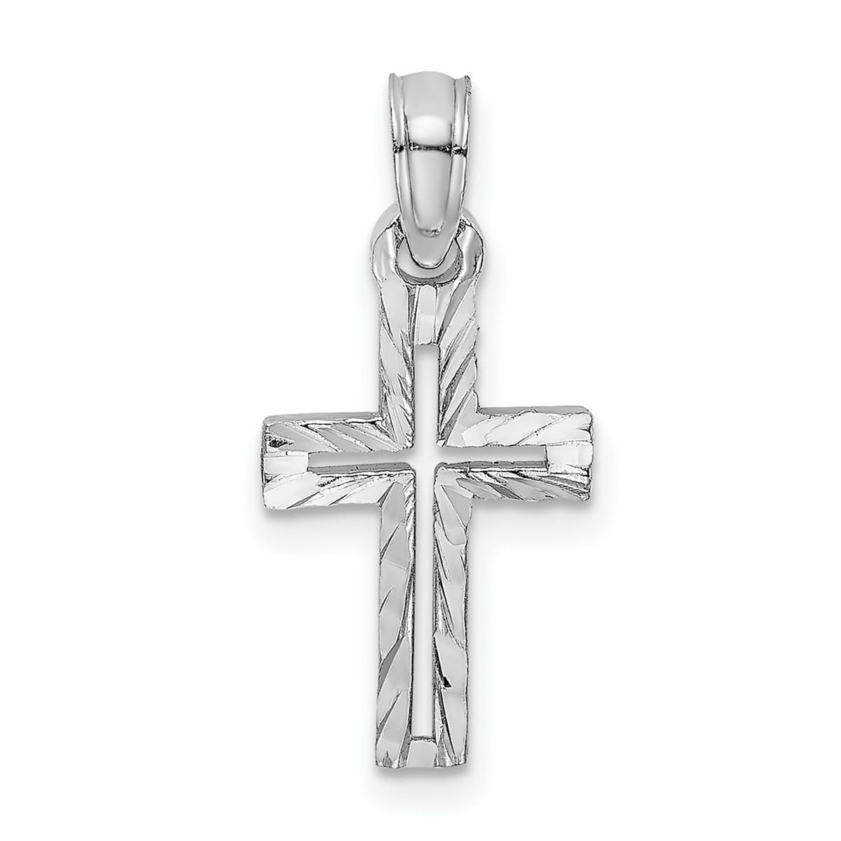 14K White Gold Sparkle Cut Religious Faith Cross Pendant Necklace for Women - 21.85mm Elegant Cut-Out Cross Center - Perfect for Church, Weddings & Daily Inspirational Jewelry