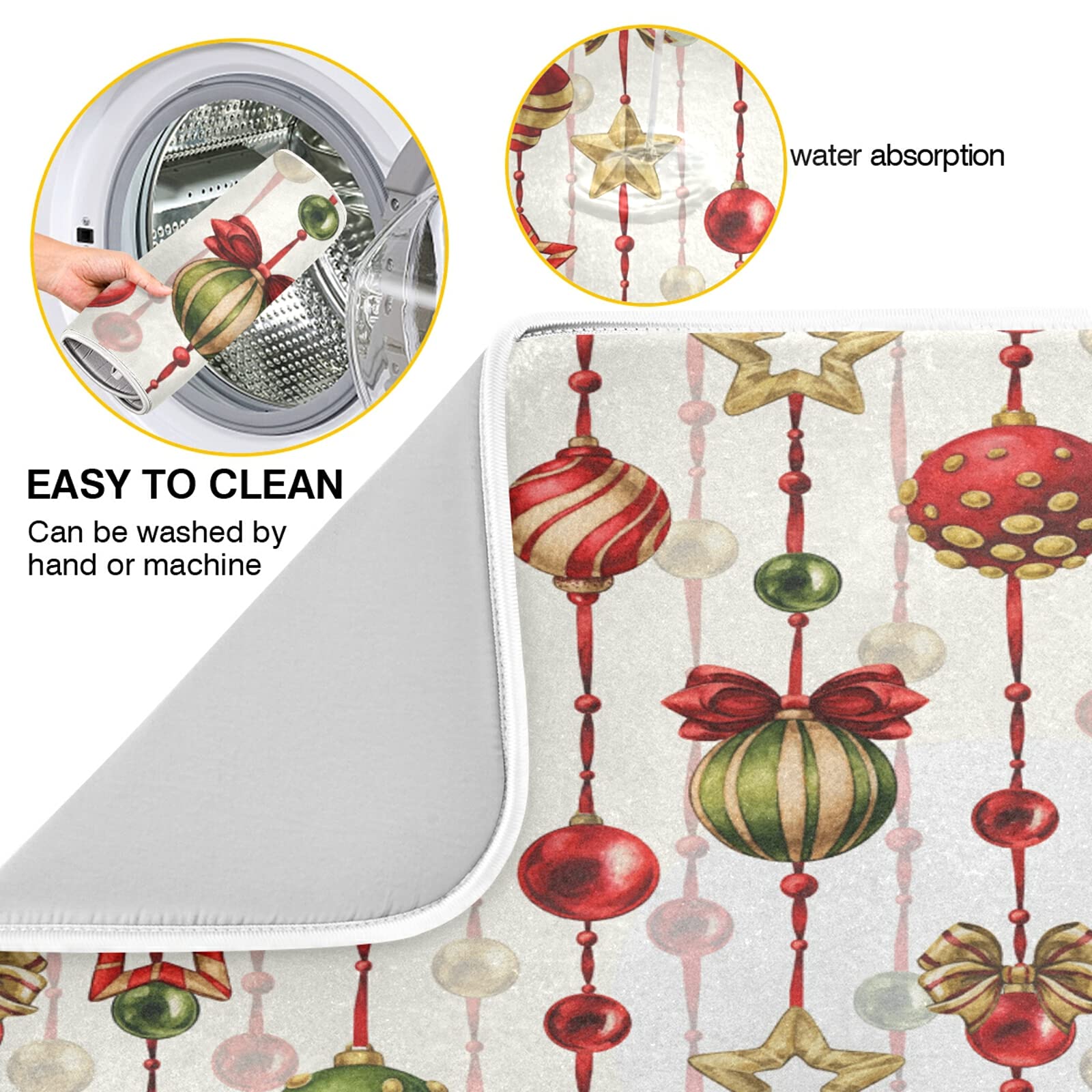 Christmas Dish Drying Mat 16x18 Inch - Absorbent Kitchen Decor for Countertops & Baby Bottles