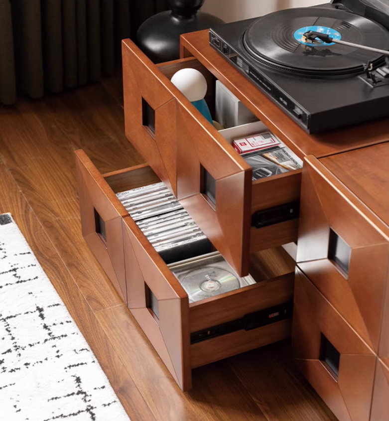 Solid Poplar Wood Modular Side Cabinet - Vintage Style Storage for Living Room, Bedroom & Office