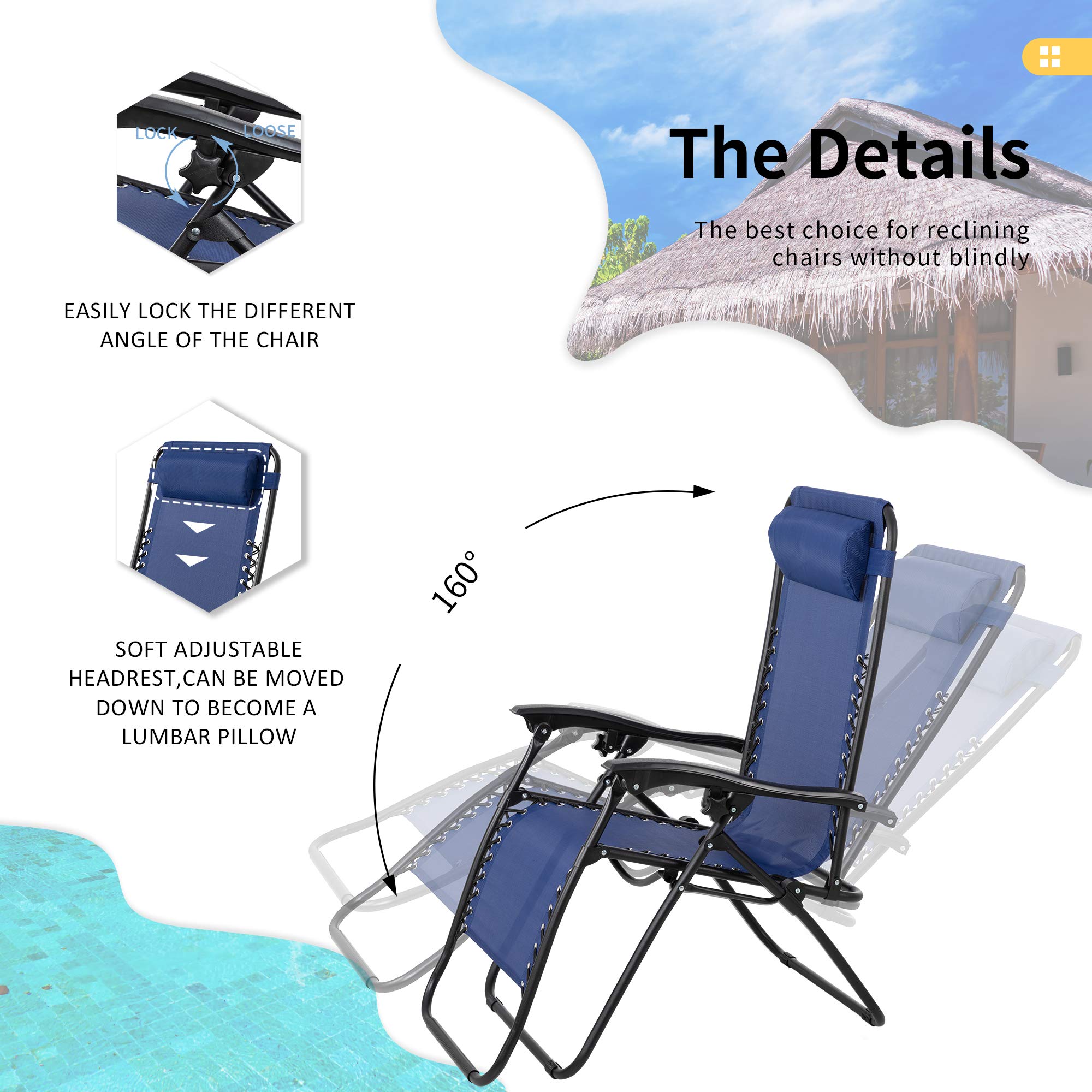 Premium SUNLEI Outdoor Chaise Lounge Chairs Set of 2 - Adjustable Folding Recliner for Patio, Beach, Poolside & Lawn - Portable Deck Furniture (Blue) | Perfect for Sunbathing, Relaxing by the Pool or Backyard Lounging