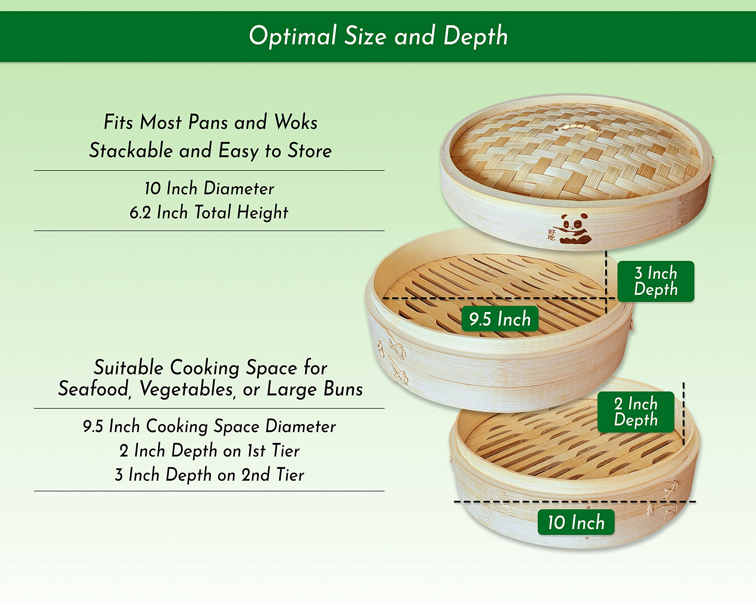 10 Inch Bamboo Steamer Basket - 2 Tier Natural Sustainable Food Cooker for Dumplings, Vegetables, Tamales, Seafood & Bao Buns | Includes 2 Reusable Nonstick Liners, 2 Pairs Chopsticks & 1 Sauce Dish | Perfect for Asian Cooking, Dim Sum, Healthy Meals & Party Serving