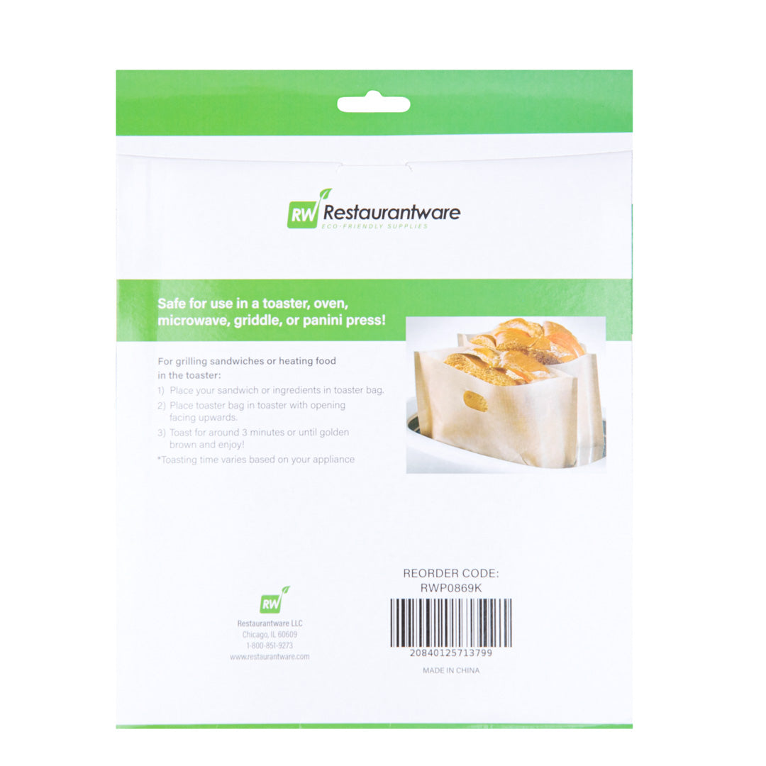 Non-Stick Heat Resistant Kraft Plastic Toaster Bags - Large 8.75