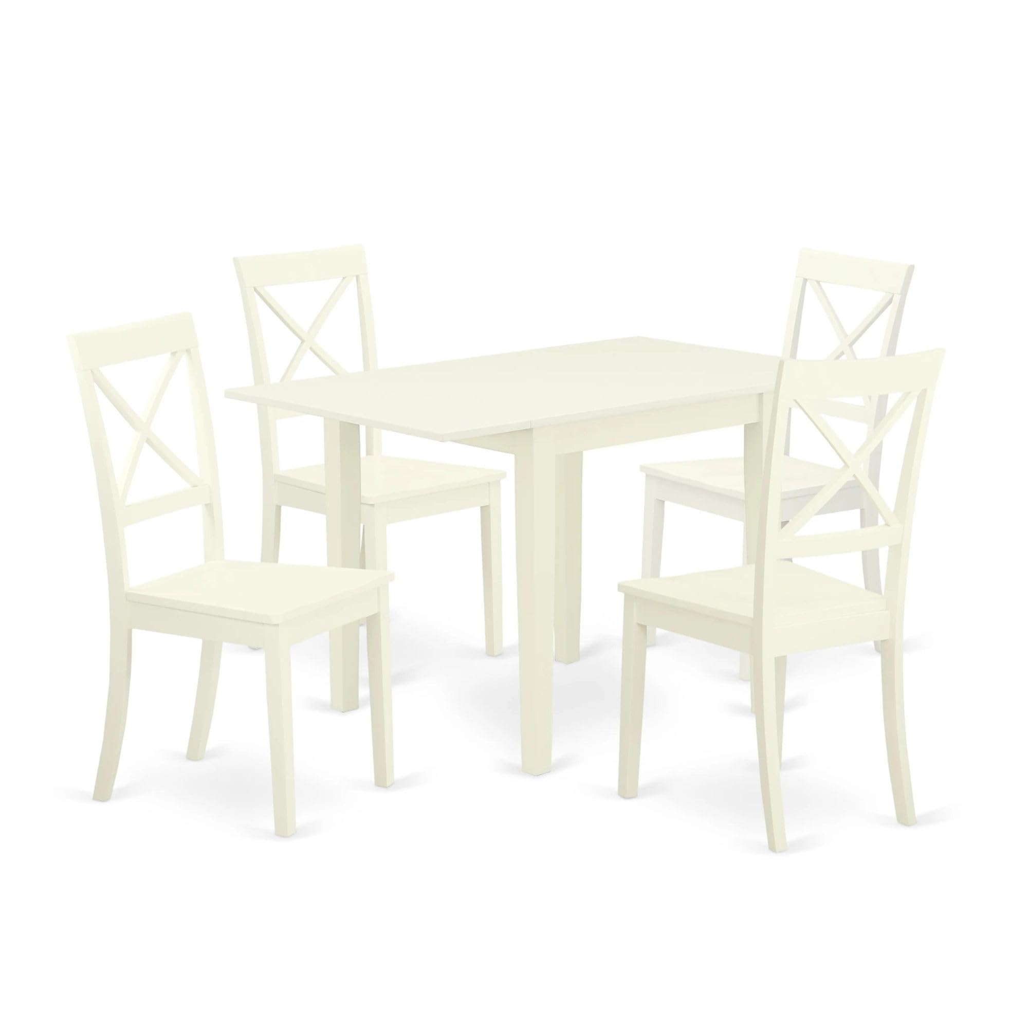 East West Furniture NDBO5-LWH-W 5-Piece White Dining Room Set with Drop-Leaf Table & 4 Wooden Chairs, 30x48 Inch - Perfect for Small Spaces, Breakfast Nooks & Cozy Family Meals