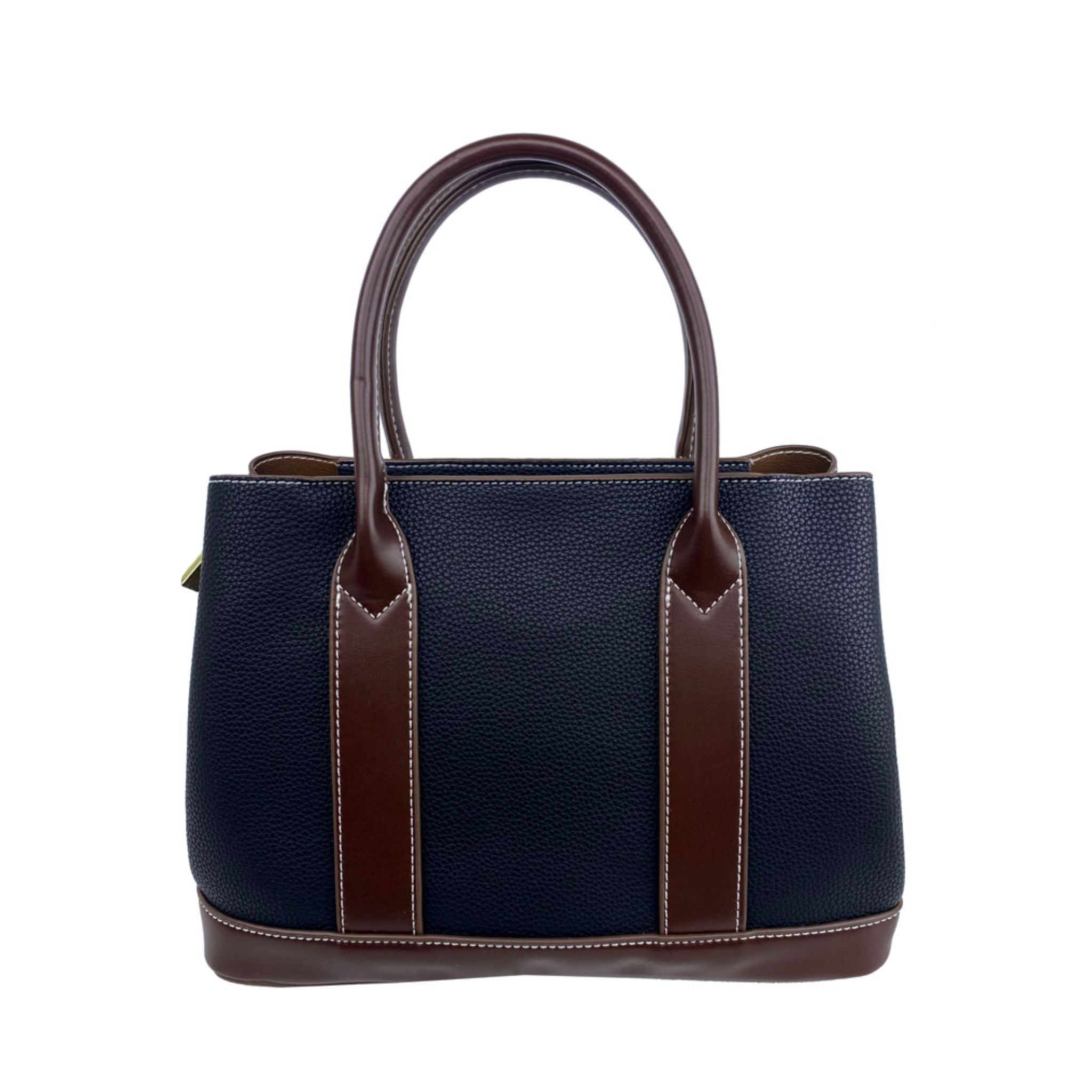 Mel&Co Pebbled Contrast Satchel Bag for Women - Stylish Black Leather Handbag for Work, Travel & Everyday Use