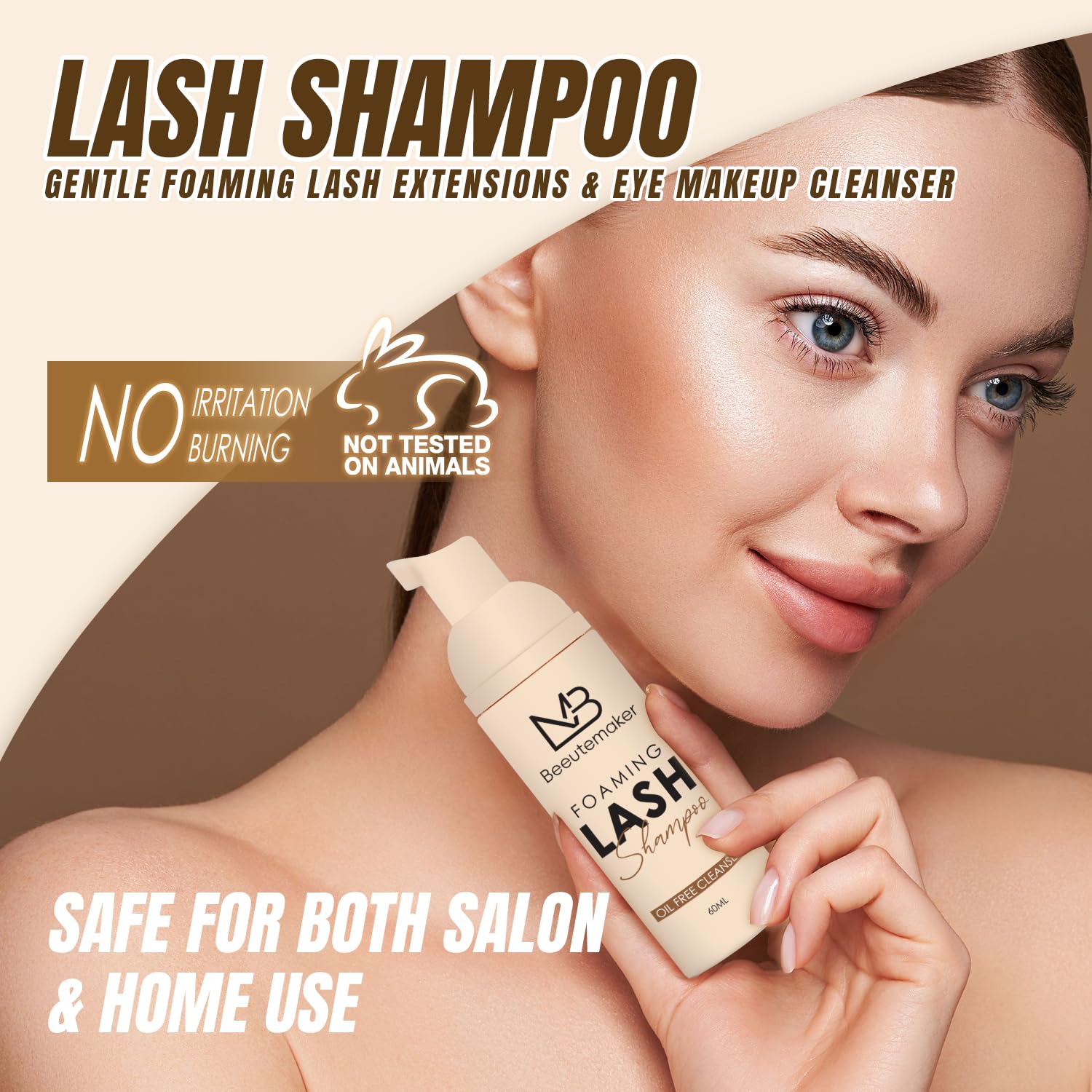 60ml Beige Lash Shampoo for Eyelash Extensions | Sulfate-Free & Oil-Free Lash Cleanser | Gentle Wash for Extensions & Natural Lashes | Salon & Home Use | Perfect for Daily Lash Care & Makeup Removal