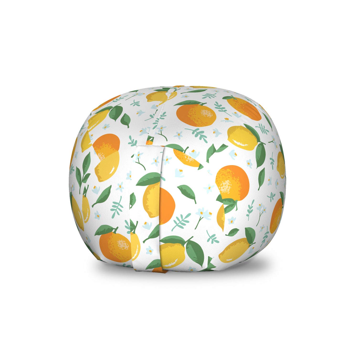 Ambesonne Citrus Toy Storage Bag Chair - Lemons, Oranges & Floral Summer Pattern - Washable Stuffed Animal Organizer for Kids Room - Small Size in Marigold Mustard - Perfect for Playroom, Nursery & Bedroom Organization