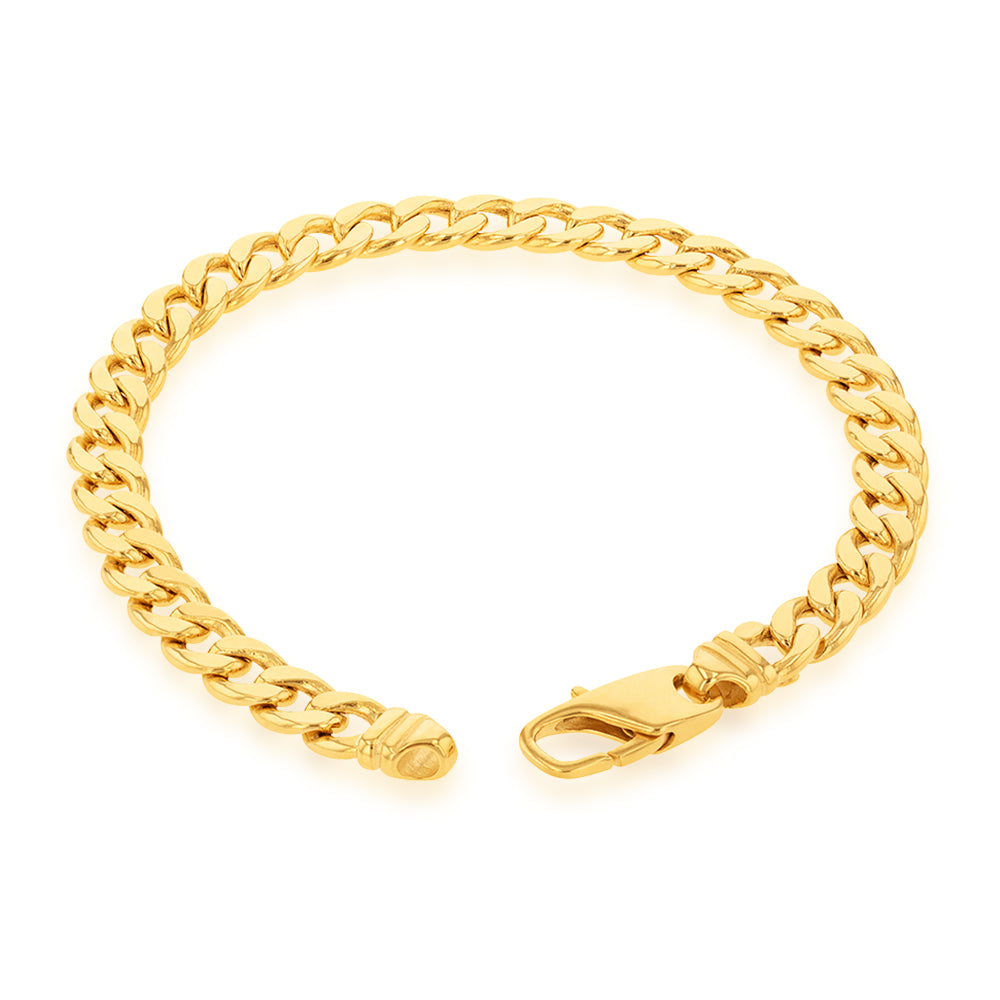 9ct Yellow Gold Copper Filled Curb Chain Bracelet 22cm (8.66 Inches) - 190 Gauge - Durable & Stylish Jewelry for Women, Men - Perfect for Everyday Wear, Gifts & Special Occasions