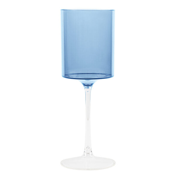 Premium 9 Oz Blue and Clear Plastic Wine Goblets - Set of 5 - Shatterproof Cups for Outdoor Parties, Weddings, and Picnics