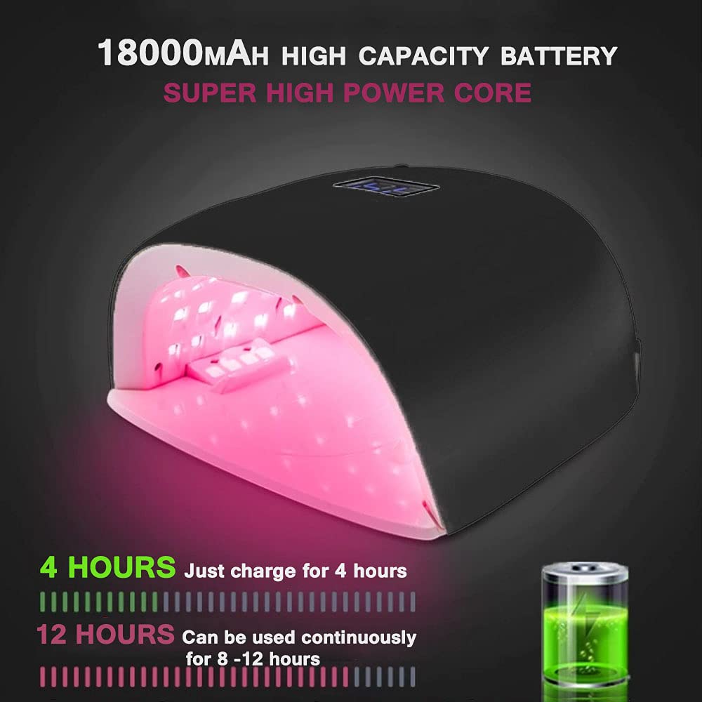 Professional 86W LED Gel Nail Lamp - Rechargeable Cordless UV Nail Dryer with 18000mAh Battery, Wireless Fast Curing for Gel Polish - Perfect for Home Manicures & Salon Nail Art