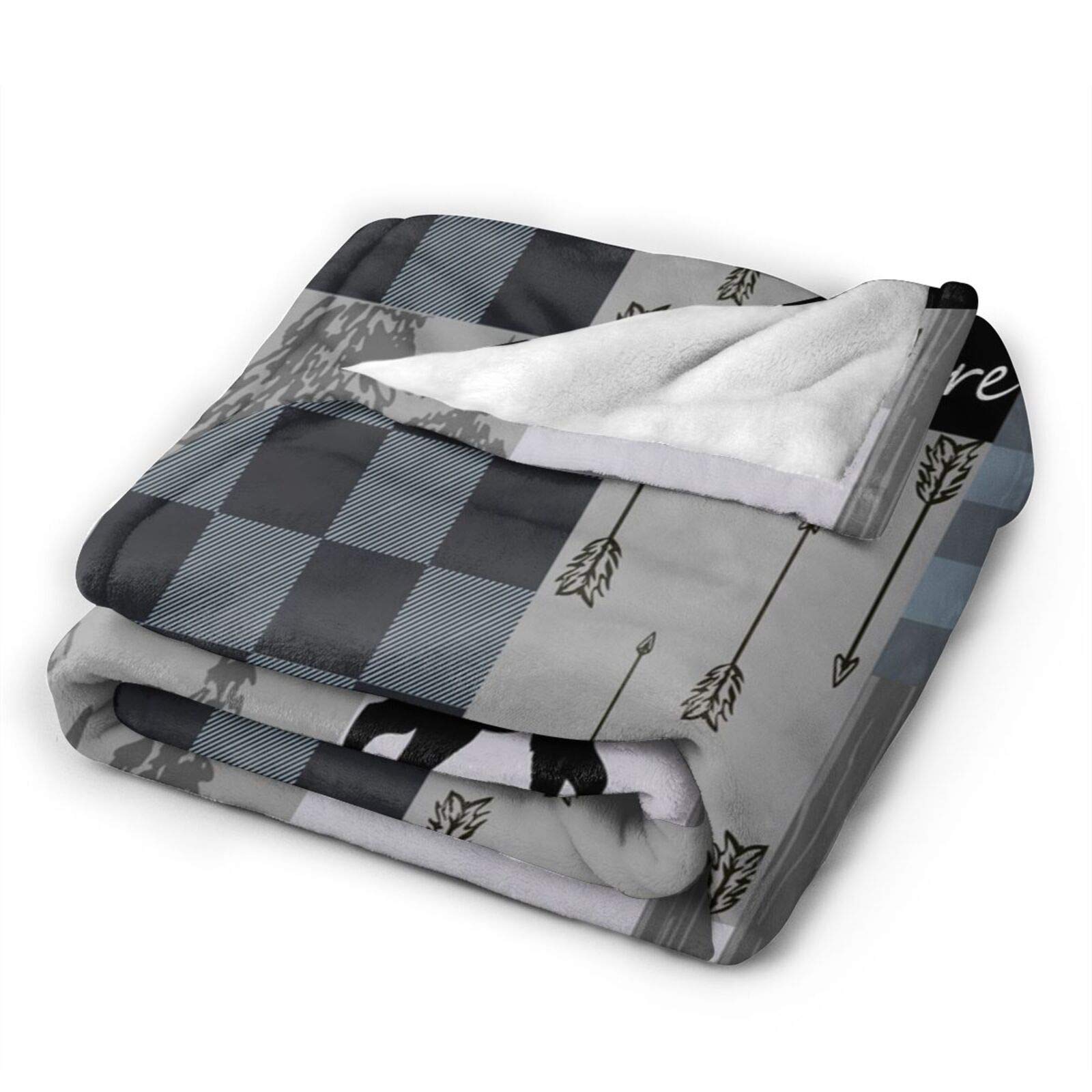 Rustic Lodge Bear Moose Fleece Throw Blanket - Ultra Soft Adventure Tartan Plaid Thermal Blanket for Home, Office, Camping & Car - Cozy Gift for Noon Break & Outdoor Adventures