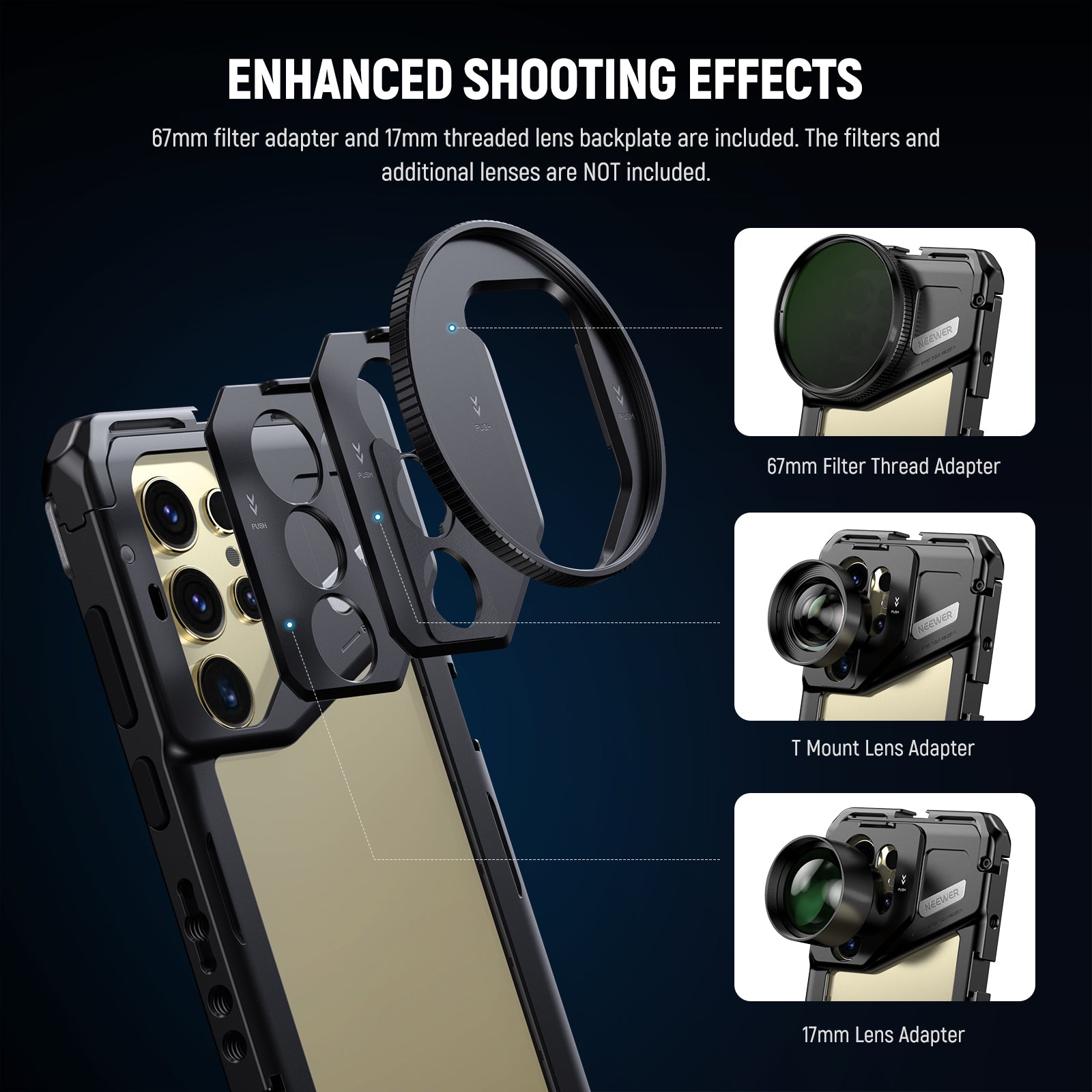 NEEWER PA042 Universal Phone Cage Mount for Samsung Galaxy S24 Ultra - Perfect for Smartphone Videography, Vlogging & Live Streaming