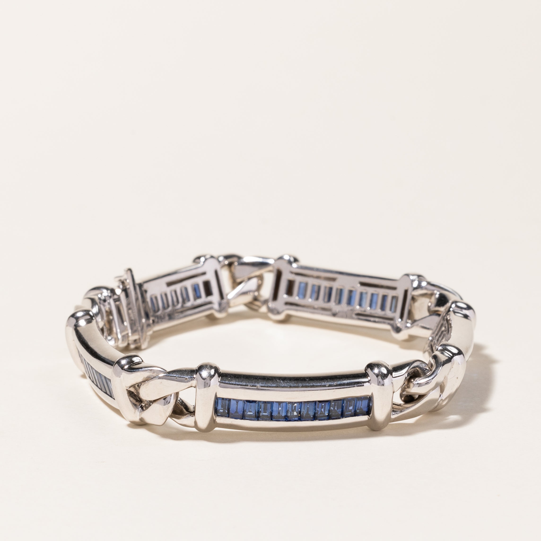 18K White Gold Channel Set Sapphire Link Bracelet - 5.50ctw Total Weight - 7.5 Inches - Elegant Jewelry Gift for Women - Perfect for Weddings, Anniversaries & Special Occasions