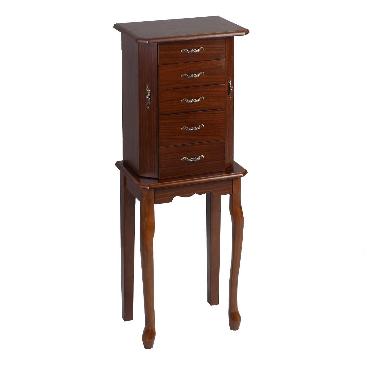 Giantex Standing Jewelry Cabinet Armoire with Flip Top Mirror - Jewelry Storage Organizer with 2 Side Doors for Necklaces & Accessories - Walnut Jewelry Box Chest for Women & Girls - Perfect for Bedroom, Closet & Dressing Room Organization