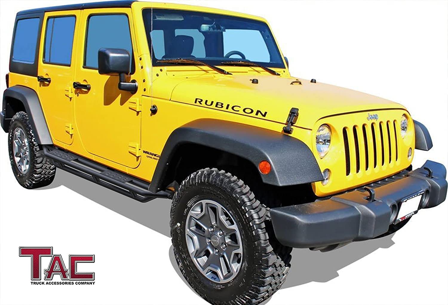 TAC Running Boards for 2007-2018 Jeep Wrangler JK 4 Door (Not for 2018 Wrangler JL) - Textured Black Side Steps Nerf Bars Step Rails - Off-Road Exterior Accessories for Enhanced Entry & Protection