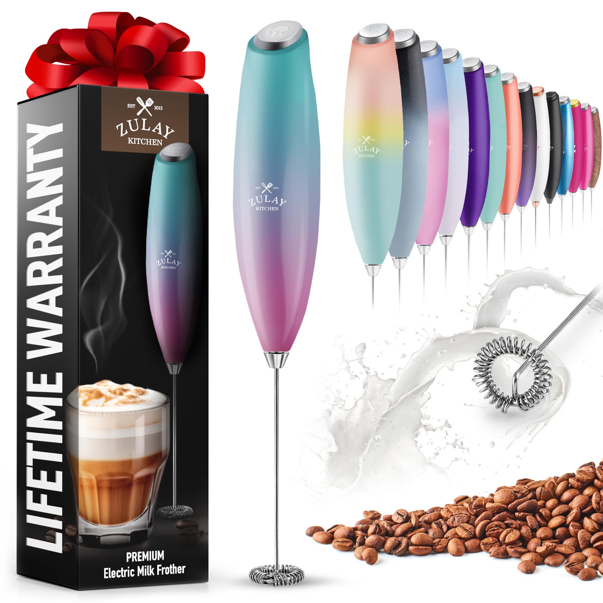 Zulay Premium Handheld Milk Frother with Upgraded Titanium Motor - Electric Whisk for Coffee, Latte, Cappuccino, Matcha, Hot Chocolate & Frappe - Mini Mixer & Foam Maker for Home, Office & Coffee Shops - Bubblegum Pink