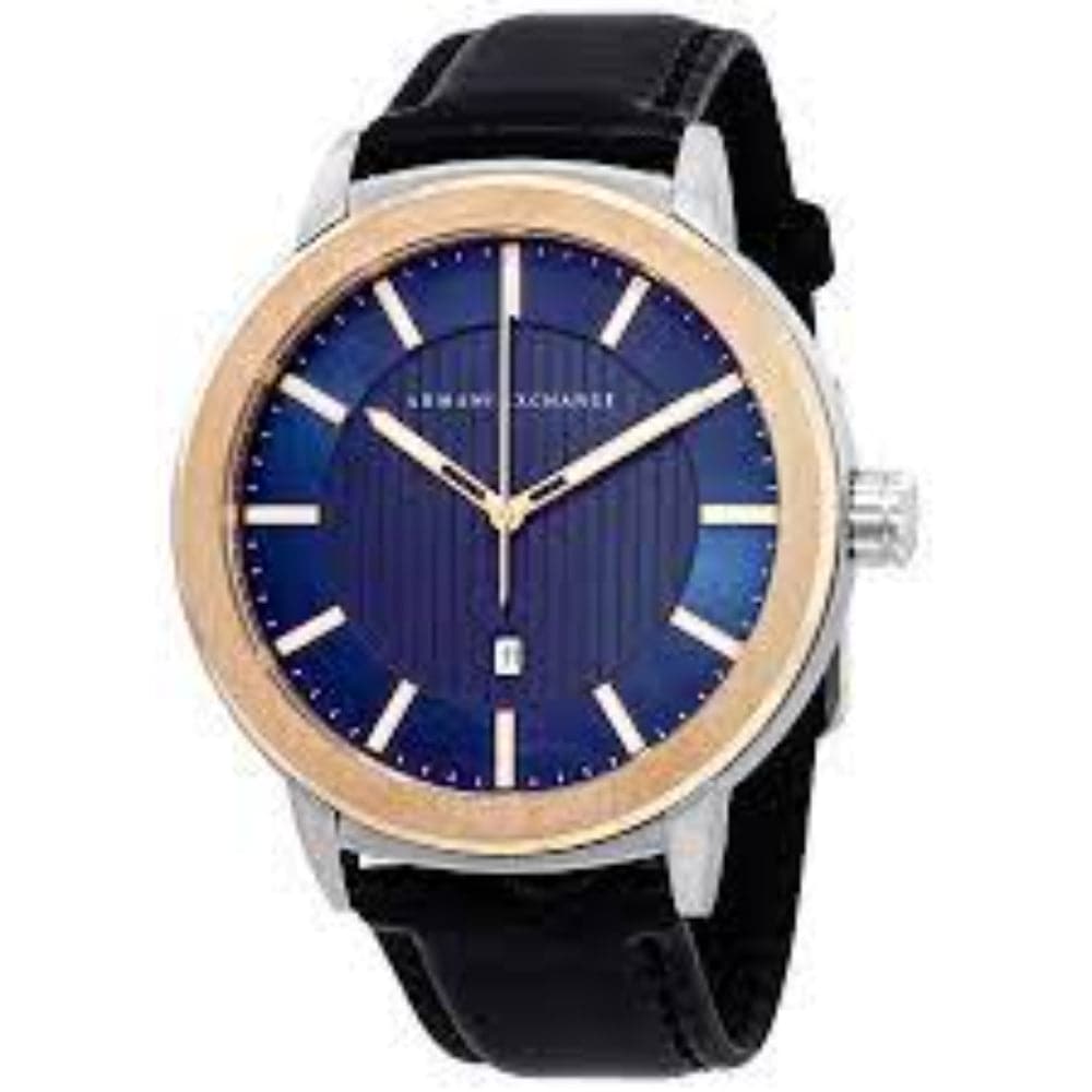 ARMANI EXCHANGE AX1463 Men's Two-Tone Stainless Steel Watch with Black Leather Strap - Quartz Analog Watch for Business, Casual & Formal Occasions