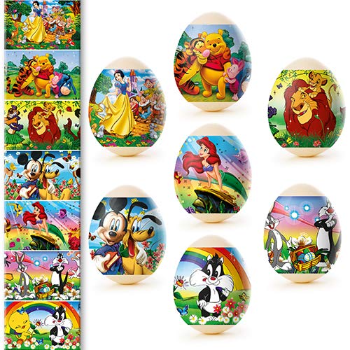 Ukrainian Thermo Heat Shrink Sleeve Easter Egg Wraps - Pysanka Decoration Kit for 7 Eggs (Cartoon Designs) - Perfect for Easter Crafts, DIY Decorations, and Holiday Gift Wrapping